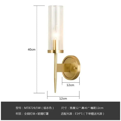 Elegant brass & black glass tube wall sconce living room light