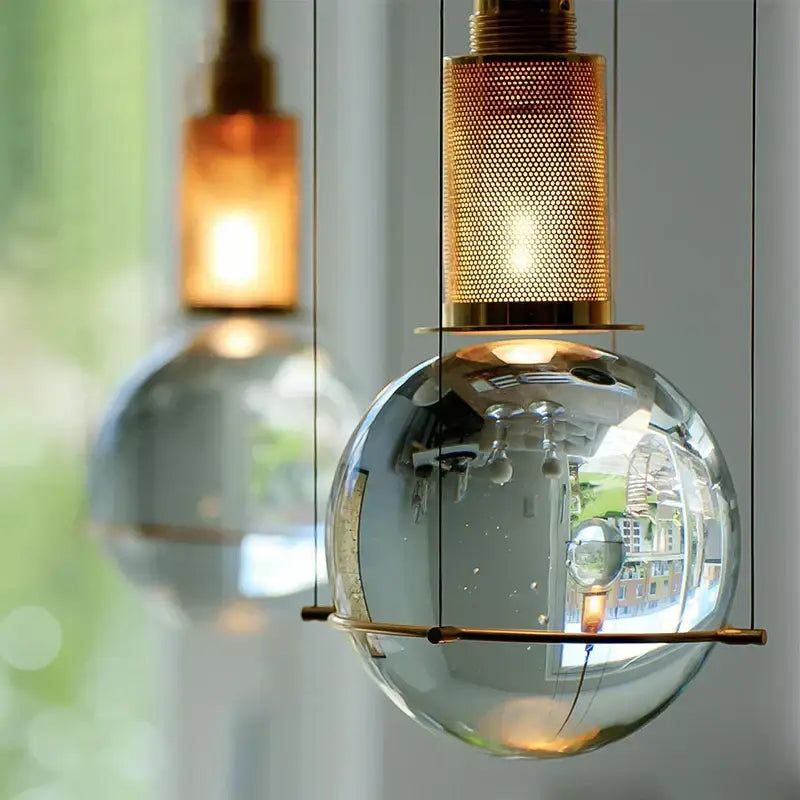 Elegant brass crystal ball led pendant lights for dining room