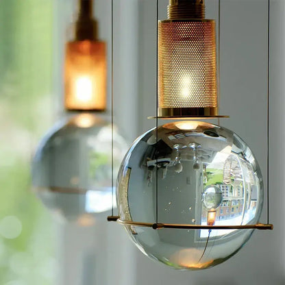 Elegant brass crystal ball led pendant lights for dining room