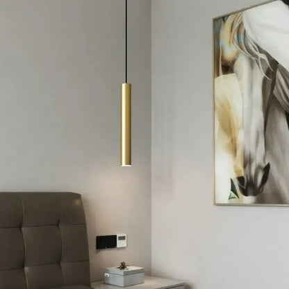 Elegant brass pendant light – dining room matte black cylindrical design