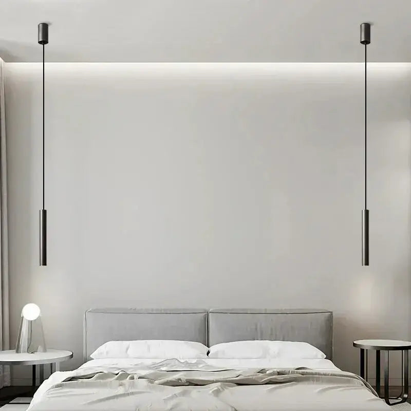 Elegant brass pendant light – dining room matte black cylindrical design