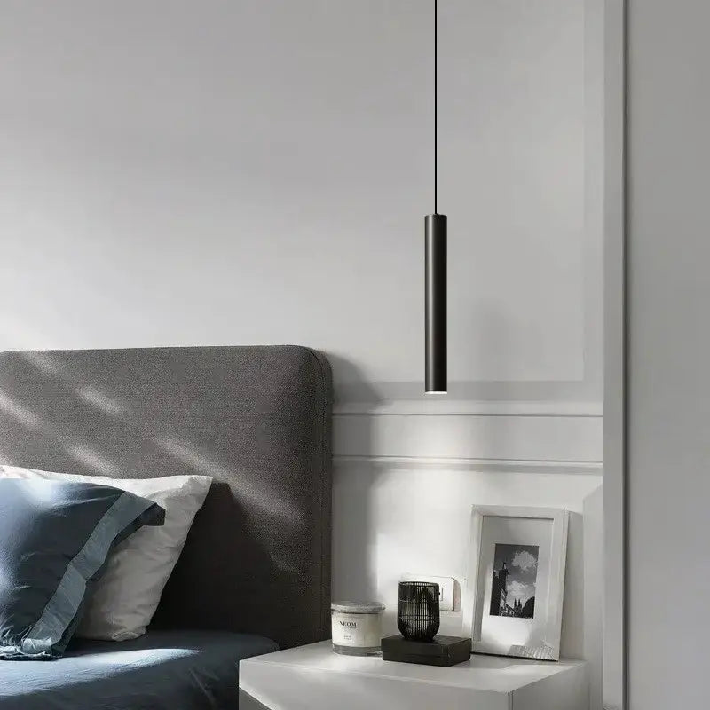 Elegant brass pendant light – dining room matte black cylindrical design