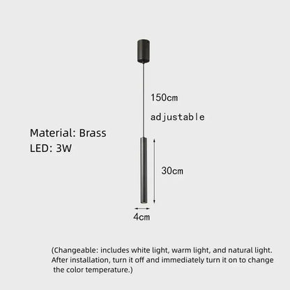 Elegant brass pendant light – dining room matte black cylindrical design