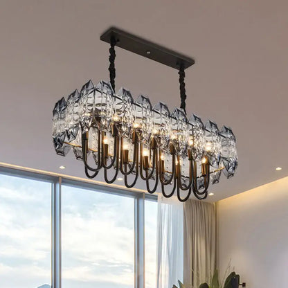 Elegant bronze crystal flute hanging ceiling light kitchen island