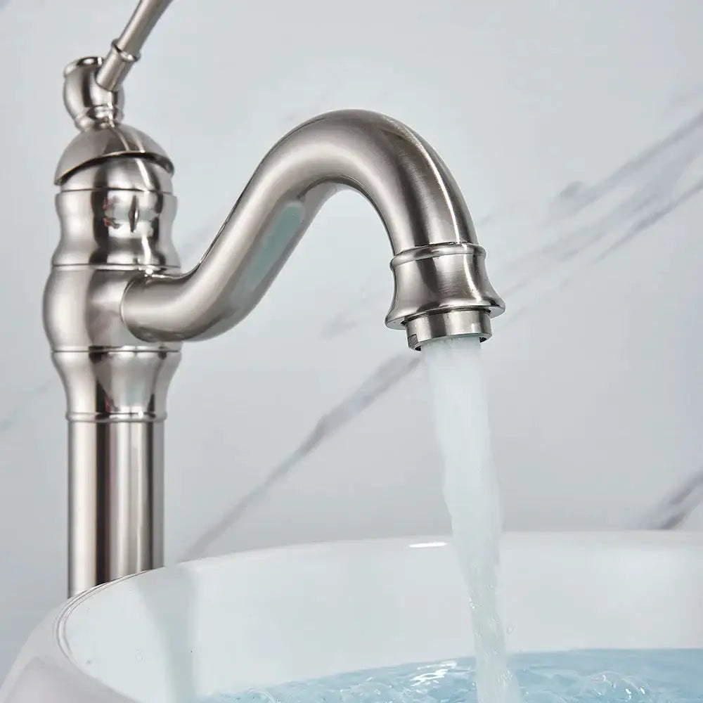 Elegant brushed nickel single handle sink faucet bathroom swivel tap