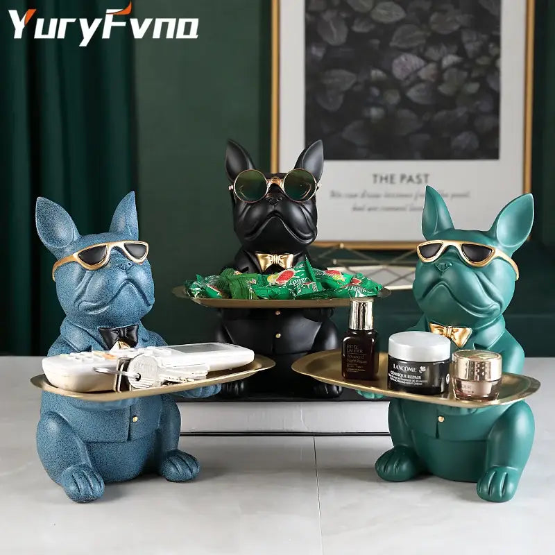 Elegant bulldog figurine coin bank serving tray living room decor