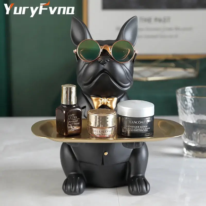 Elegant bulldog figurine coin bank serving tray living room decor