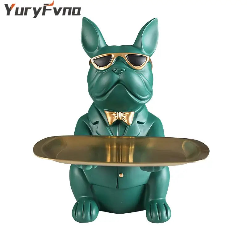 Elegant bulldog figurine coin bank serving tray living room decor