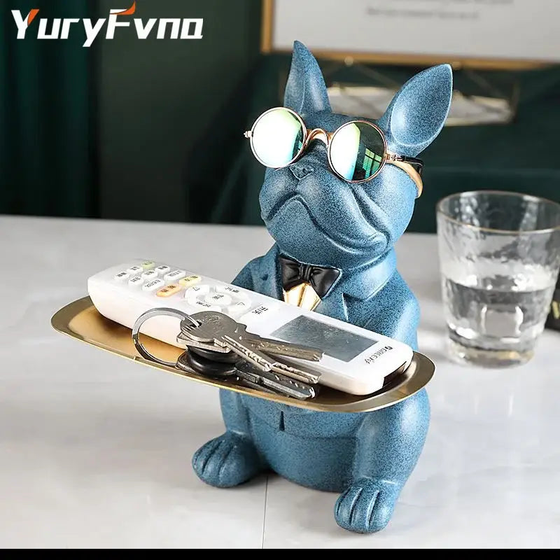 Elegant bulldog figurine coin bank serving tray living room decor