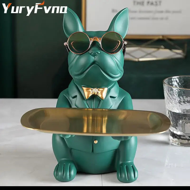 Elegant bulldog figurine coin bank serving tray living room decor