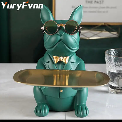 Elegant bulldog figurine coin bank serving tray living room decor