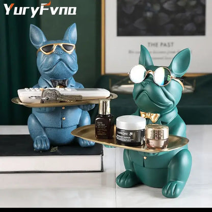 Elegant bulldog figurine coin bank serving tray living room decor