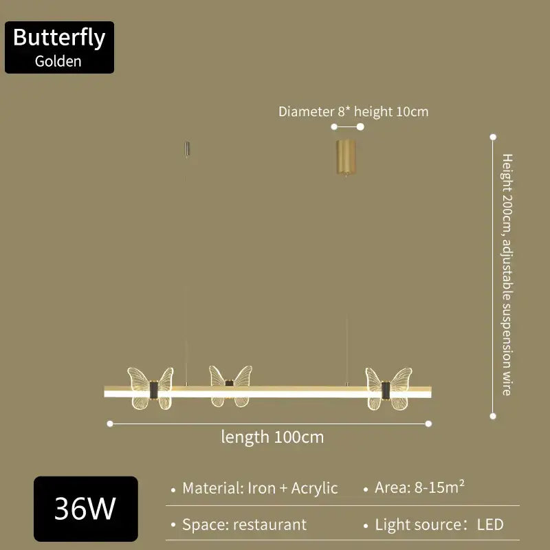 Elegant butterfly flower chandelier gold modern dining room light