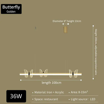 Elegant butterfly flower chandelier gold modern dining room light