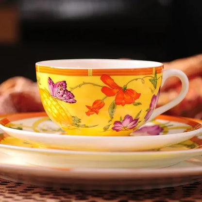 Elegant butterfly kitchen tableware set yellow porcelain floral design