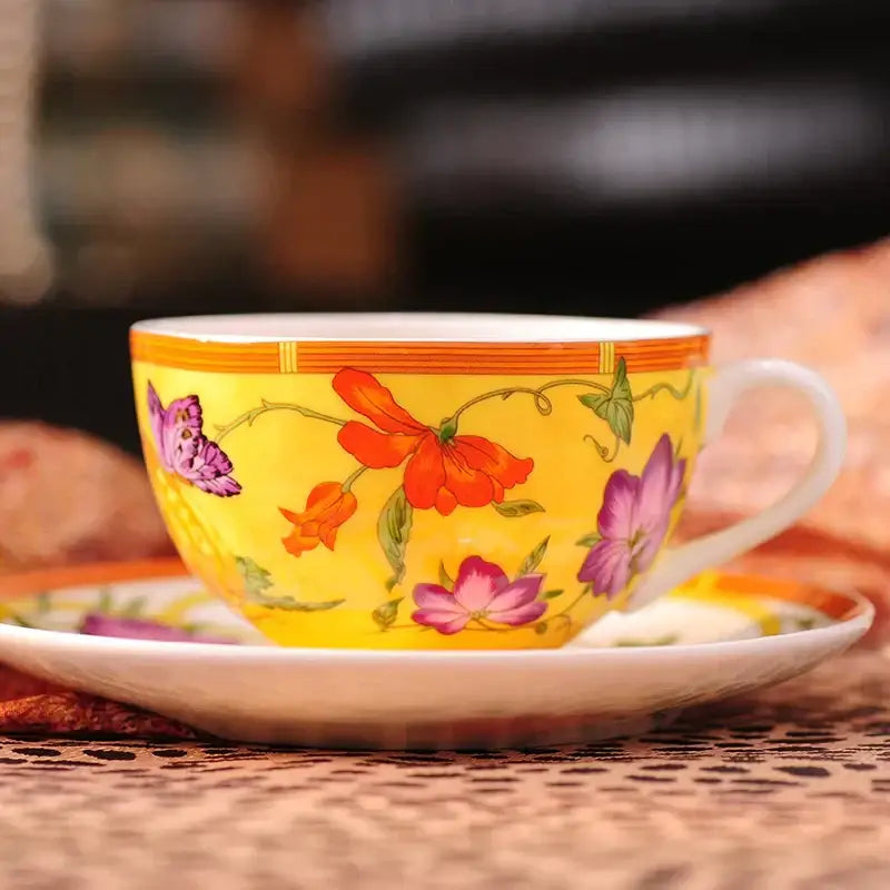 Elegant butterfly kitchen tableware set yellow porcelain floral design