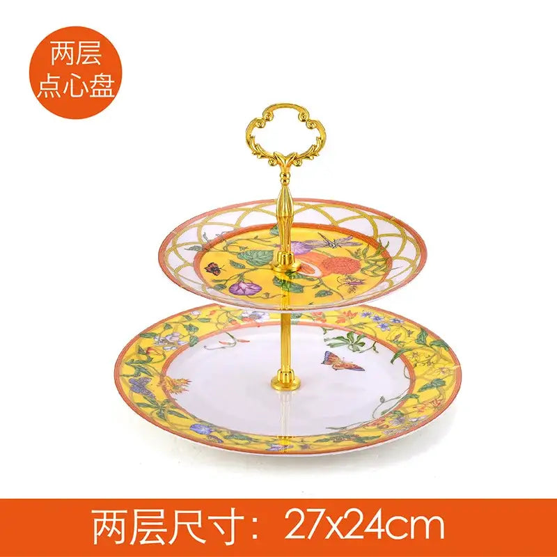 Elegant butterfly kitchen tableware set yellow porcelain floral design