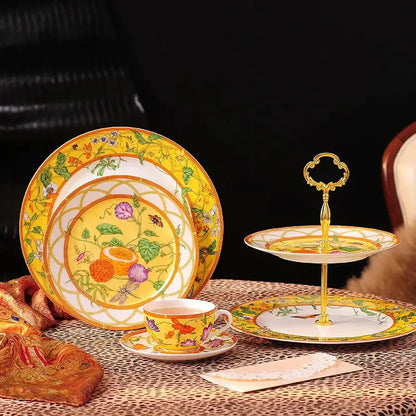 Elegant butterfly kitchen tableware set yellow porcelain floral design