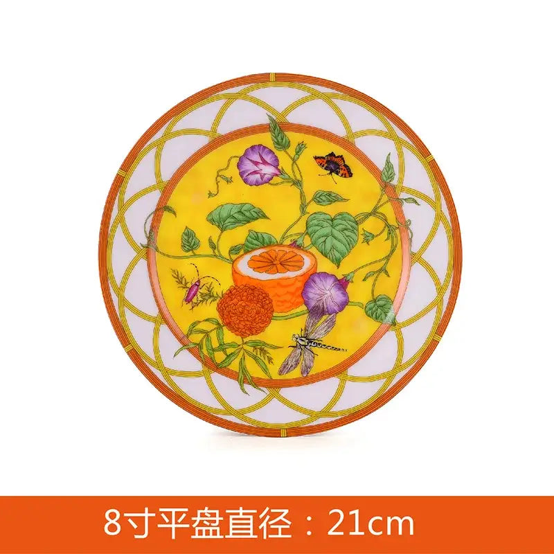 Elegant butterfly kitchen tableware set yellow porcelain floral design