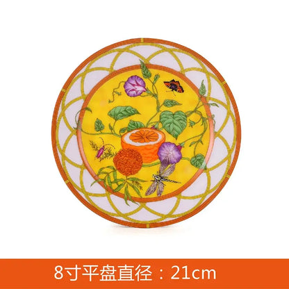Elegant butterfly kitchen tableware set yellow porcelain floral design