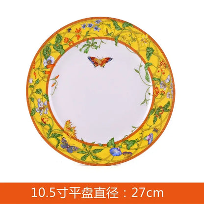 Elegant butterfly kitchen tableware set yellow porcelain floral design