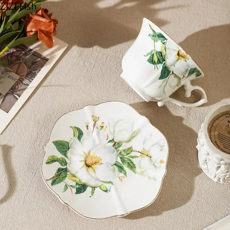 Elegant camellia porcelain cup and saucer – dining room floral tea set