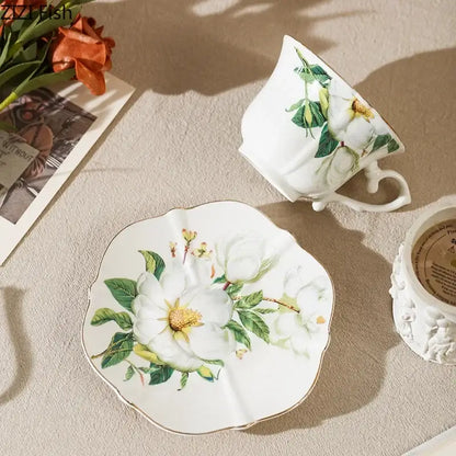 Elegant camellia porcelain cup and saucer – dining room floral tea set