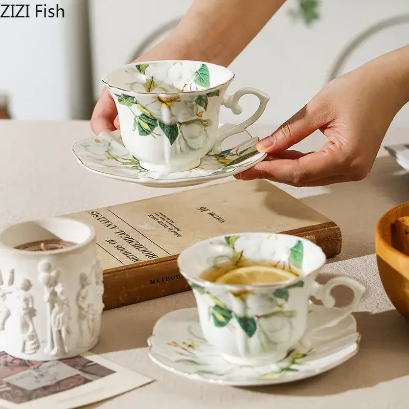 Elegant camellia porcelain cup and saucer – dining room floral tea set