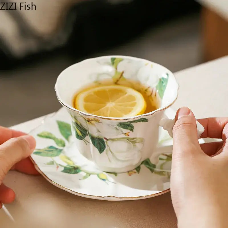 Elegant camellia porcelain cup and saucer – dining room floral tea set