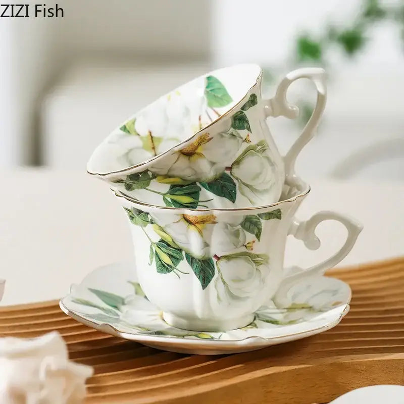 Elegant camellia porcelain cup and saucer – dining room floral tea set