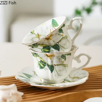 Elegant camellia porcelain cup and saucer – dining room floral tea set