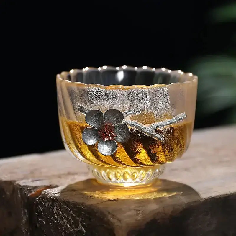 Elegant carved tin glass tea cup set dining room glassware
