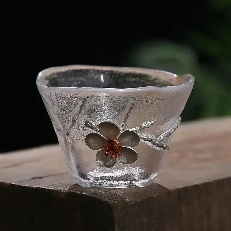 Elegant carved tin glass tea cup set dining room glassware