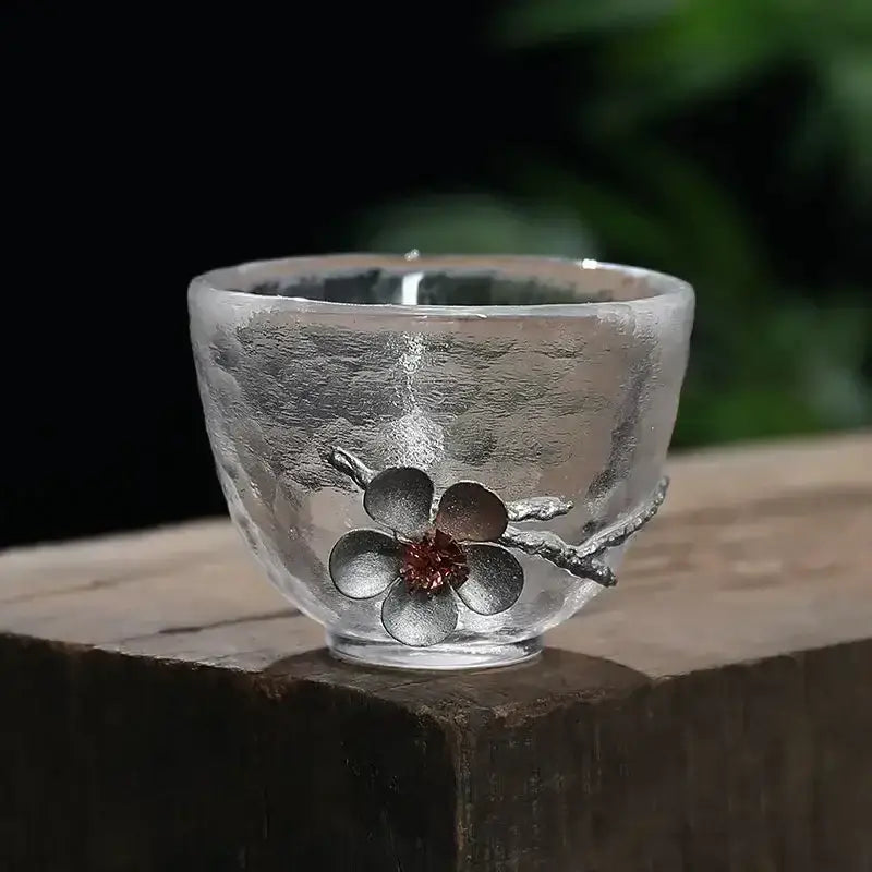 Elegant carved tin glass tea cup set dining room glassware