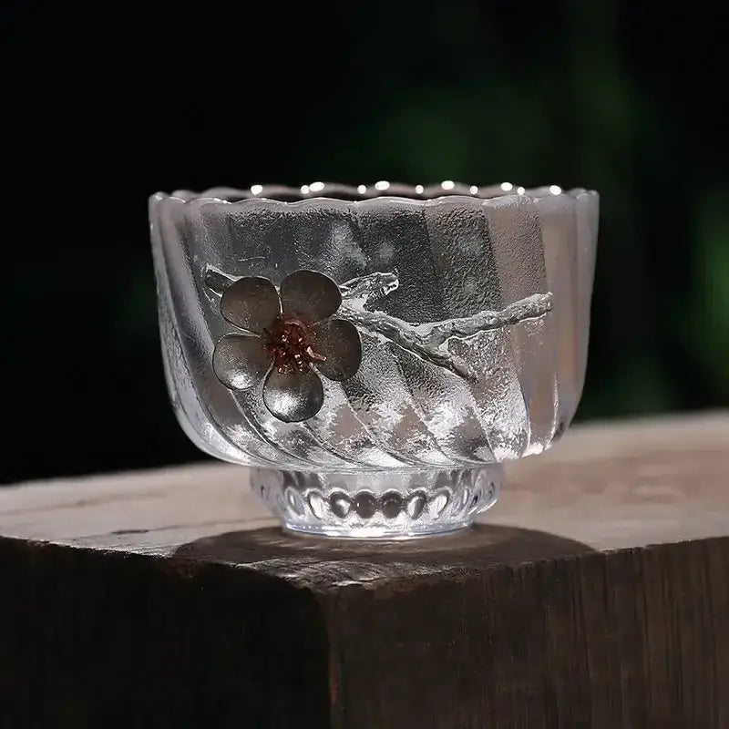Elegant carved tin glass tea cup set dining room glassware