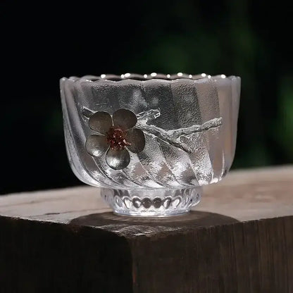 Elegant carved tin glass tea cup set dining room glassware