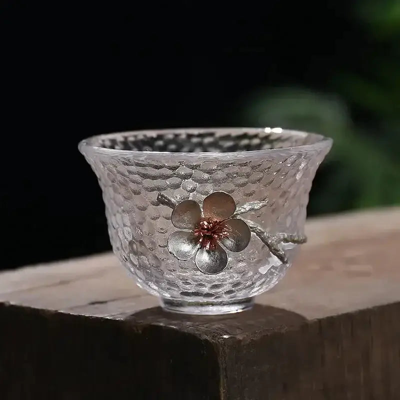 Elegant carved tin glass tea cup set dining room glassware