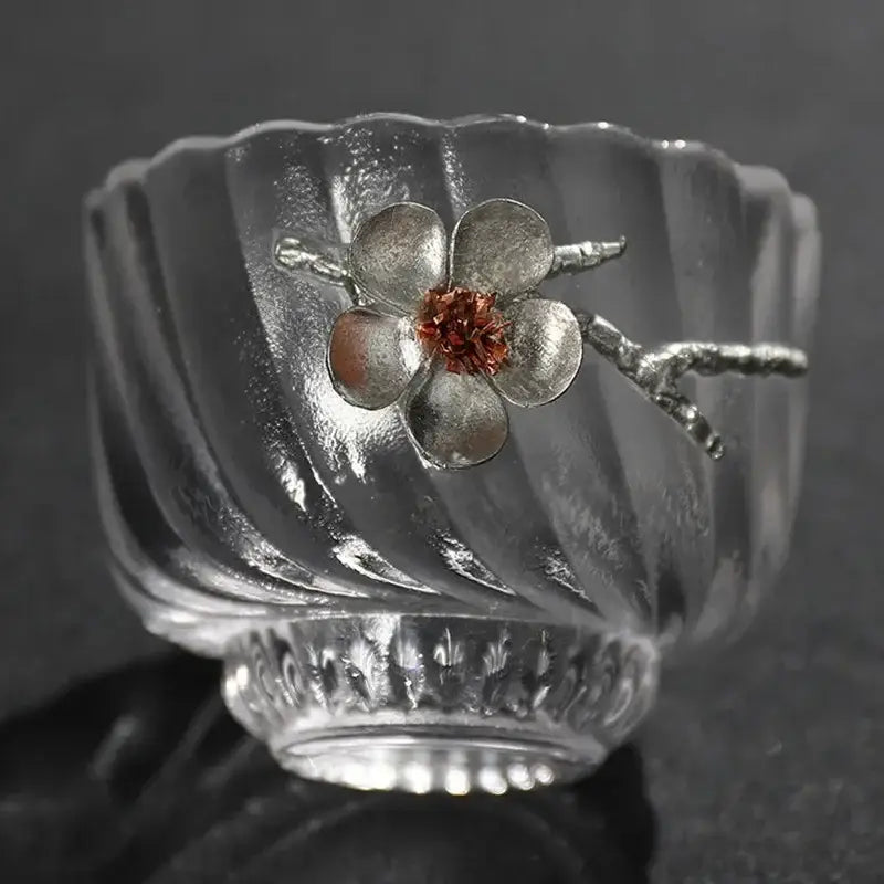 Elegant carved tin glass tea cup set dining room glassware