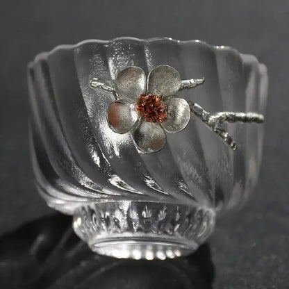 Elegant carved tin glass tea cup set dining room glassware
