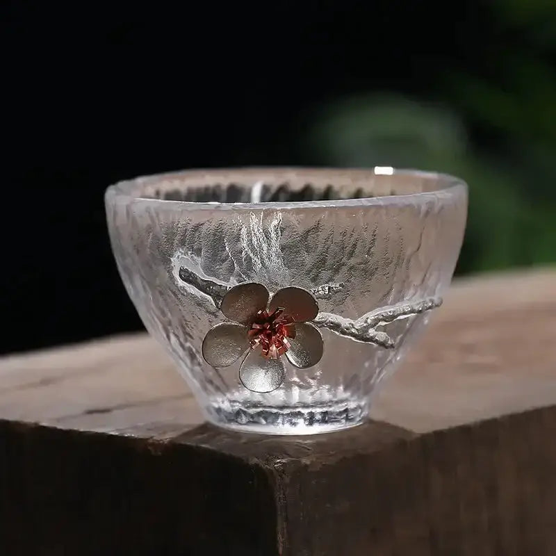 Elegant carved tin glass tea cup set dining room glassware