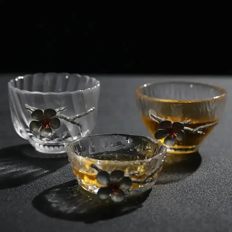 Elegant carved tin glass tea cup set dining room glassware