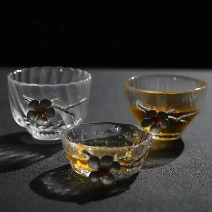 Elegant carved tin glass tea cup set dining room glassware