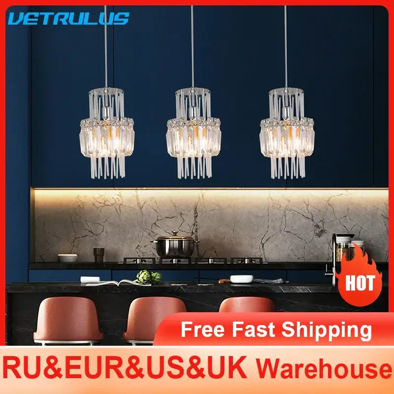 Elegant cascading crystal glass ceiling chandelier for dining room