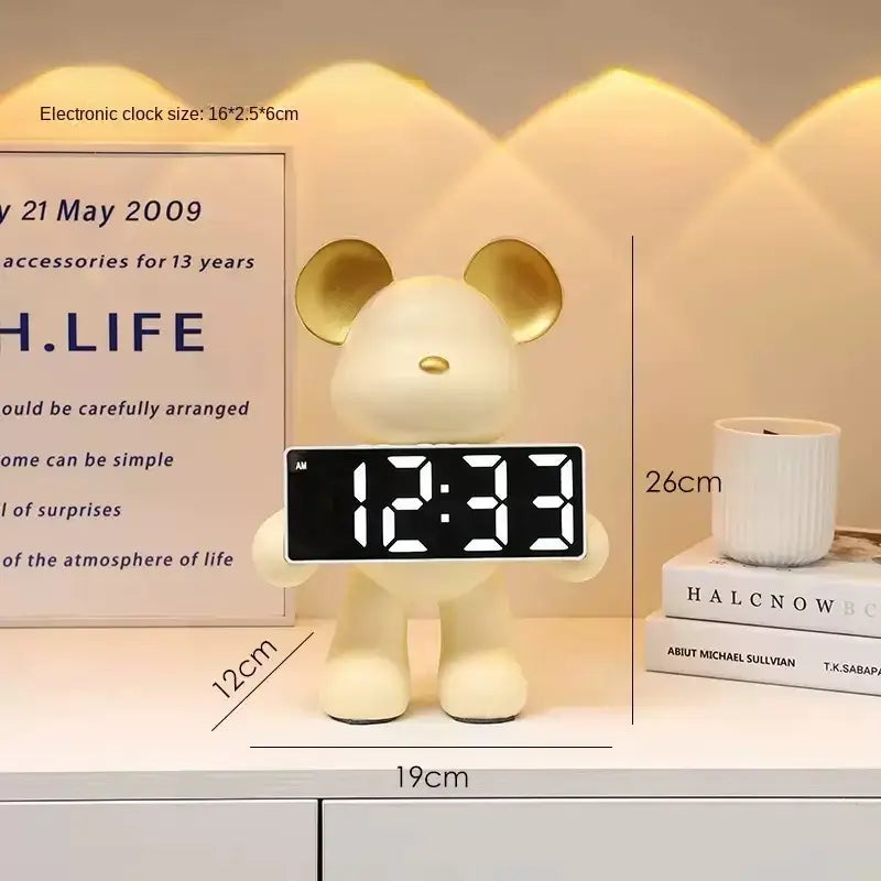 Elegant chrome bear clock ornament living room digital display