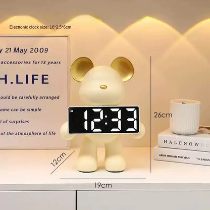 Elegant chrome bear clock ornament living room digital display