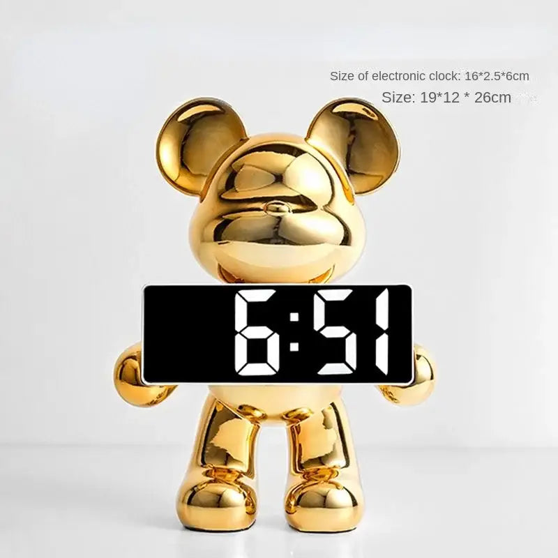Elegant chrome bear clock ornament living room digital display