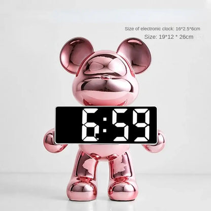 Elegant chrome bear clock ornament living room digital display