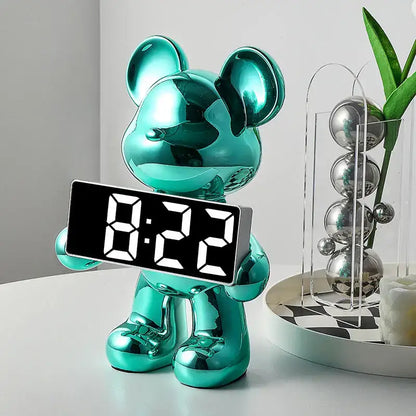 Elegant chrome bear clock ornament living room digital display