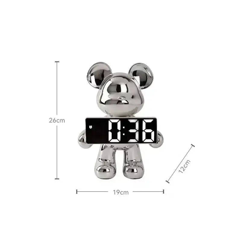 Elegant chrome bear clock ornament living room digital display