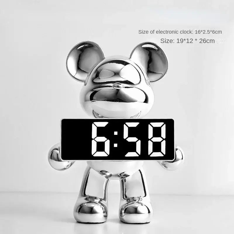 Elegant chrome bear clock ornament living room digital display